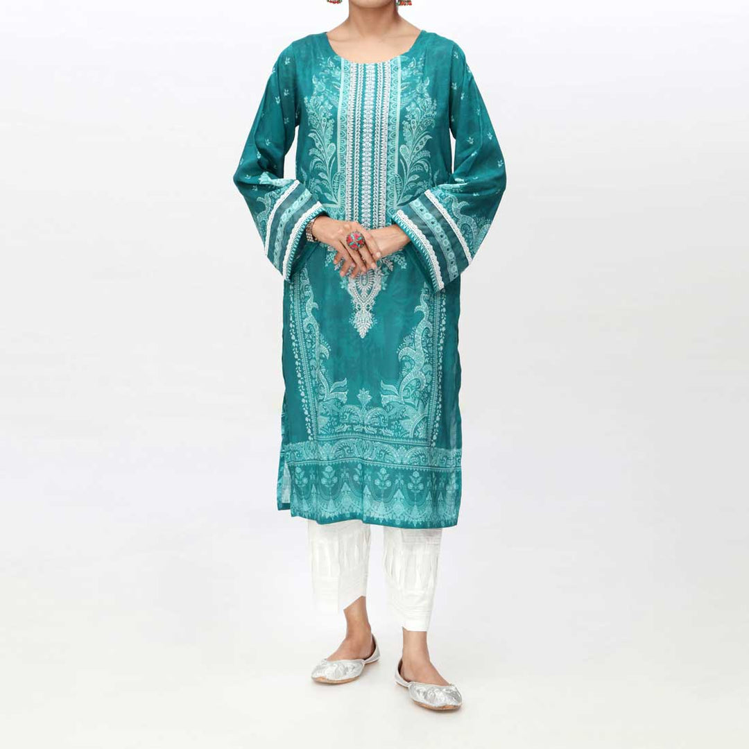 Teal Blue 1PC- Embroidered & Digital Printed Lawn Shirt PS4220