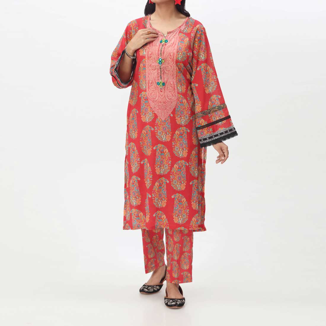 Red 2PC- Embroidered Lawn Suit PS4223