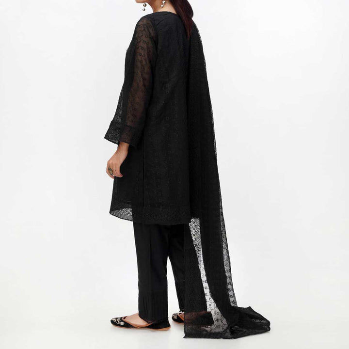 Black 2PC- Embroidered Chiffon Shirt & Dupatta PS4234