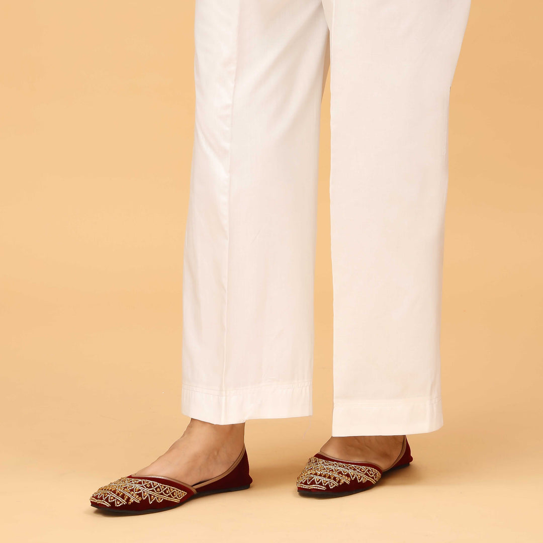 White Straight Fit Embellished Cambric Trouser PS4573