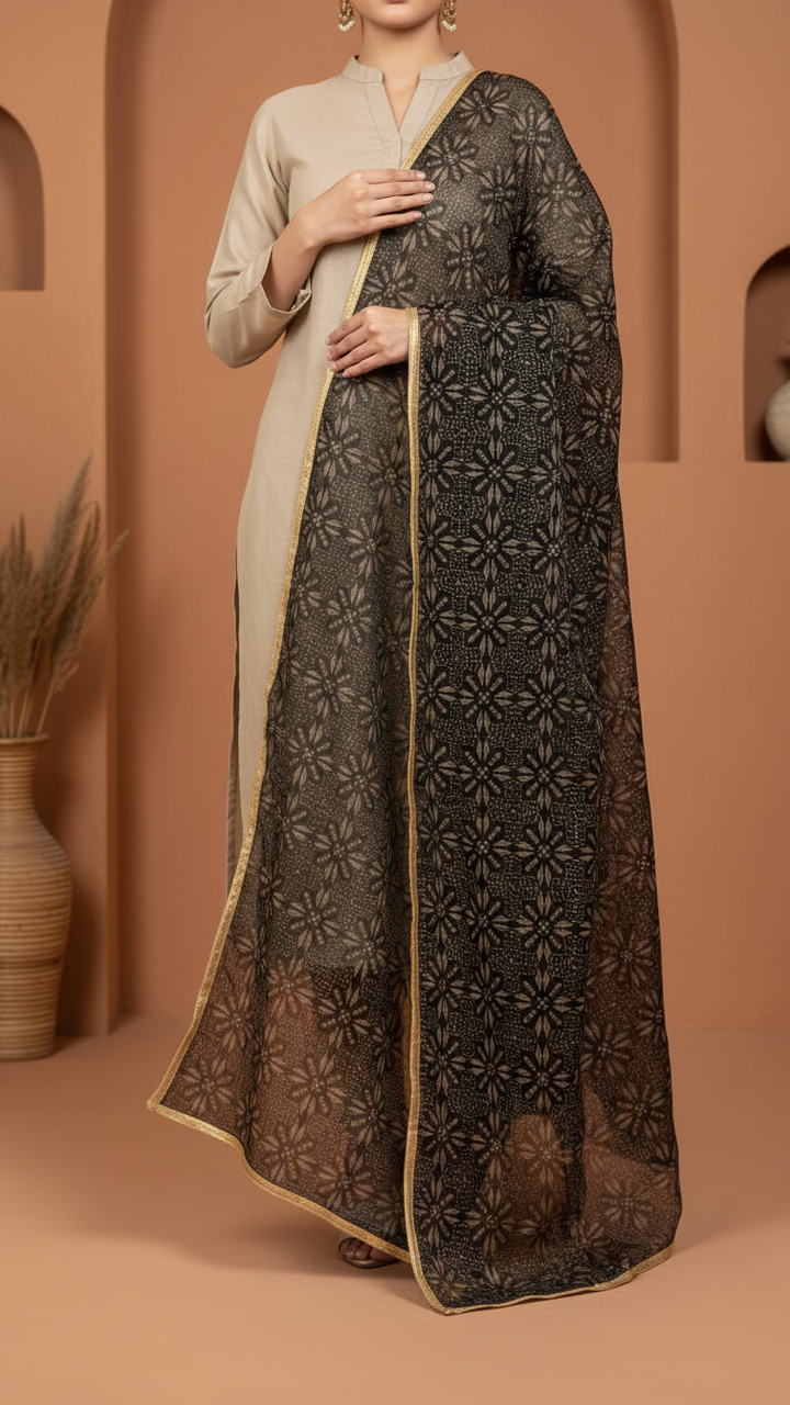 Black Printed Chiffon Dupatta PS4707