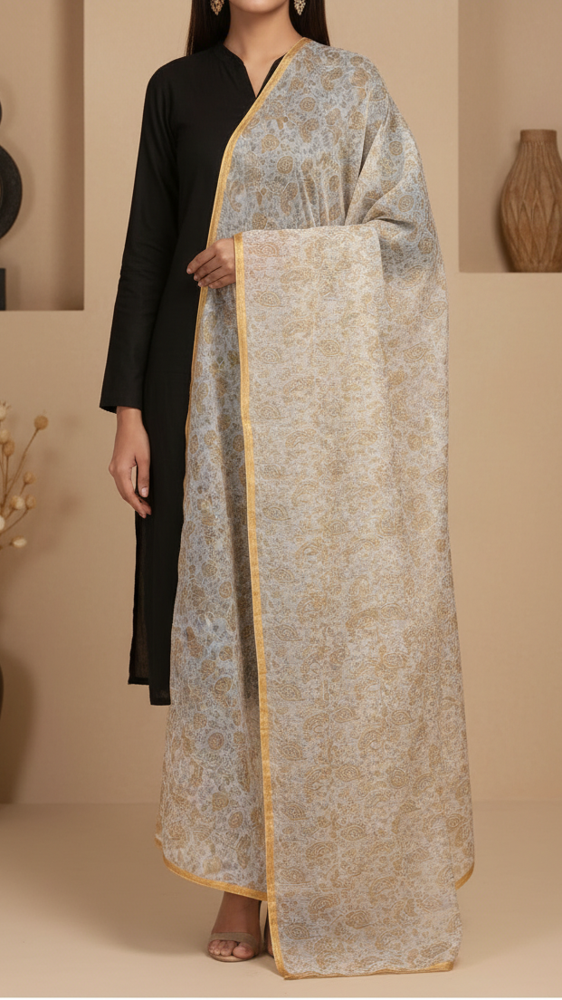 White Printed Chiffon Dupatta PS4707