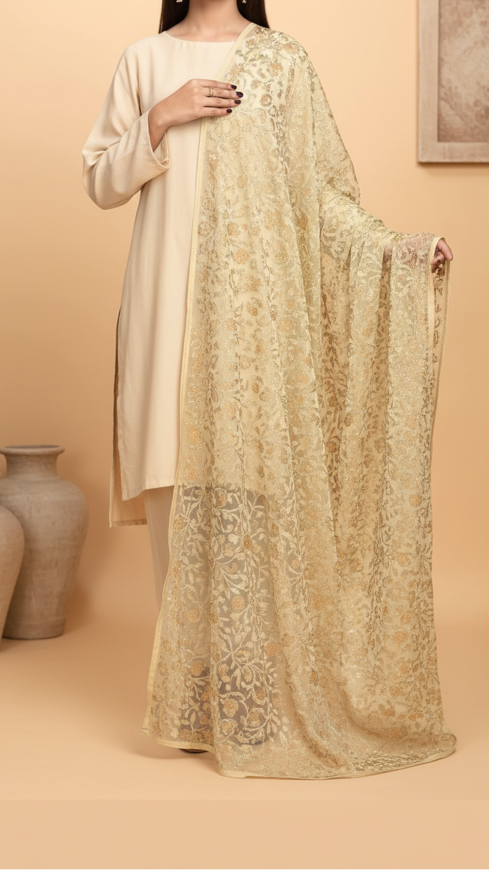 Seagreen Screen Printed Chiffon Dupatta PS4707