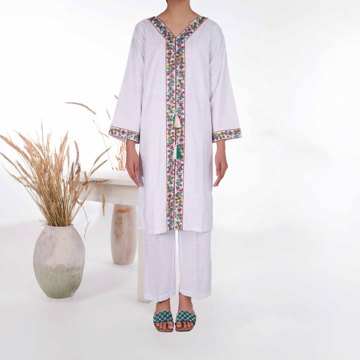 2PC- Embroidered Chikan Kari Suit PS4946