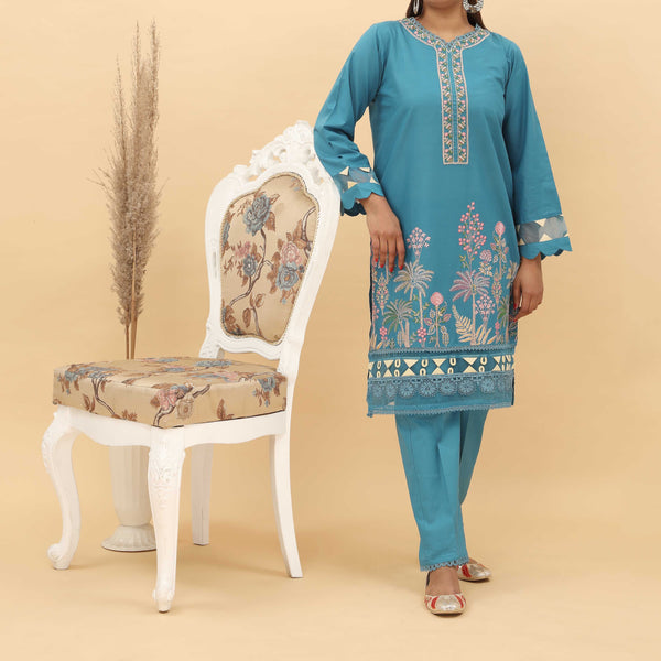 2PC- Cotton Cambric Embroidered Suit PS4948
