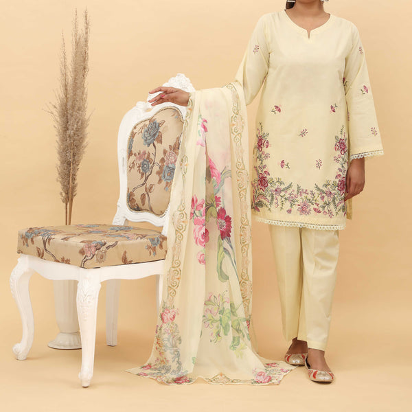 3PC- Embroidered Cotton Cambric Suit PS5006