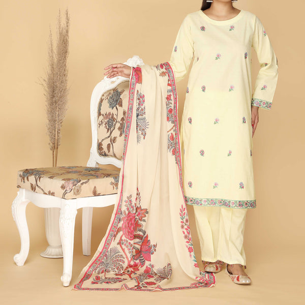 3PC- Embroidered Broshia Cotton Cambric Suit PS5035