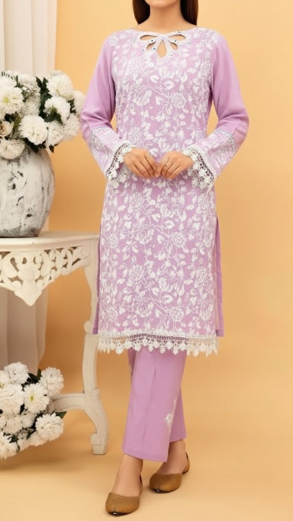 2PC- Slub Lawn Screen Printed Suit PS5047