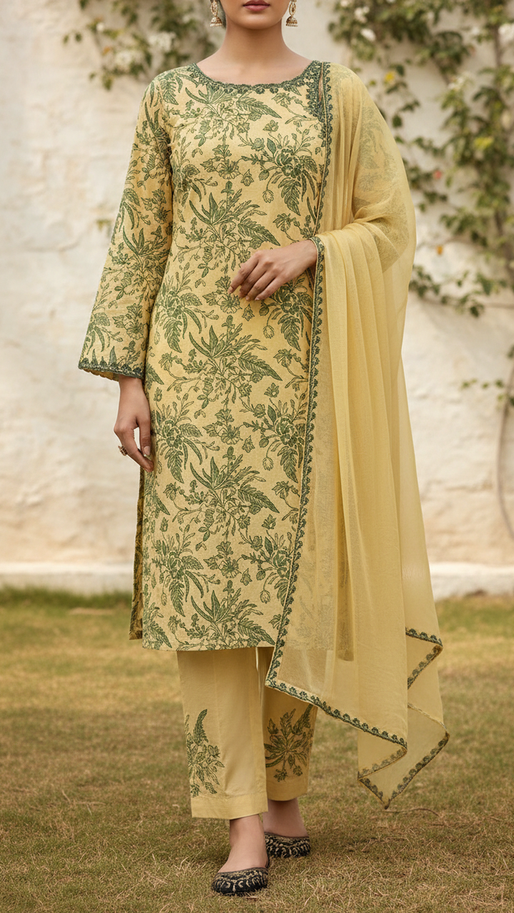 3PC- Allover Printed Cotton Cambric Suit PS5061