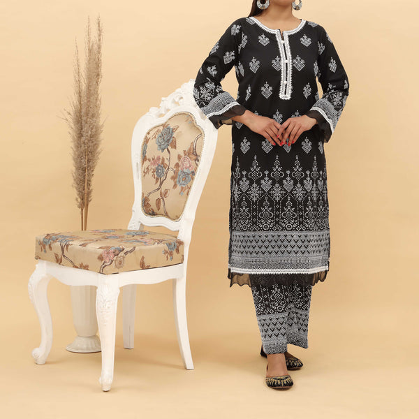 2PC- Puff Printed Cotton Cambric Suit PS5101