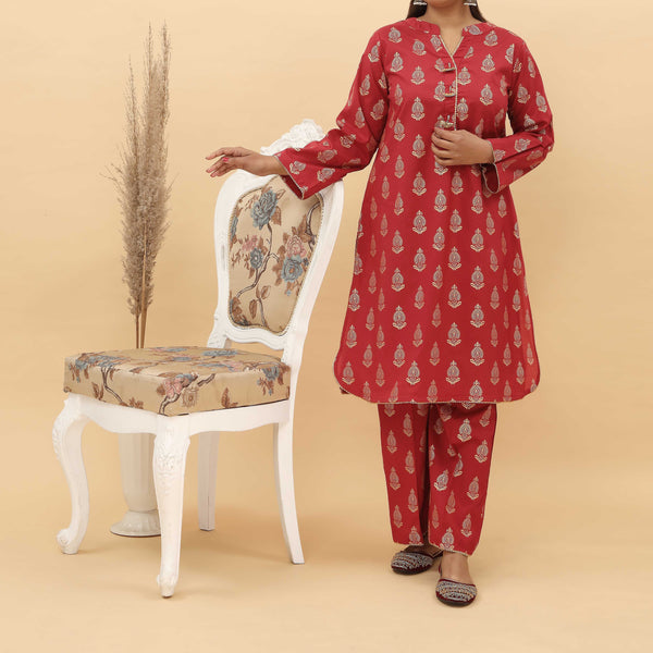 2PC- Gold Printed Cotton Cambric Suit PS5113