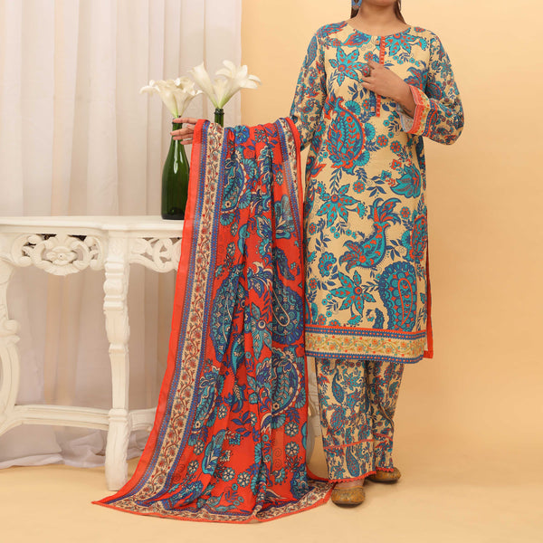 3PC- Digital Printed Embroidered Cambric Suit PS5116