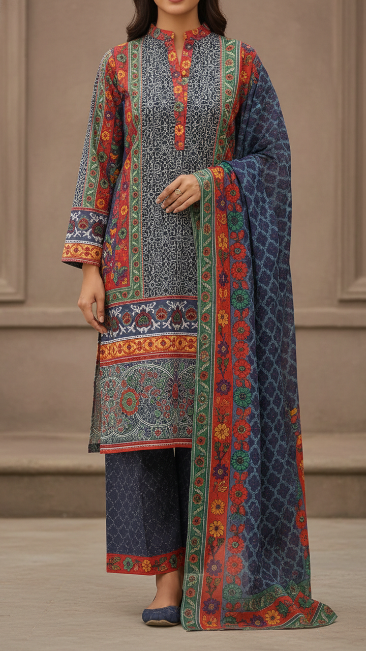 3PC- Digital Printed Lawn Suit PS5117