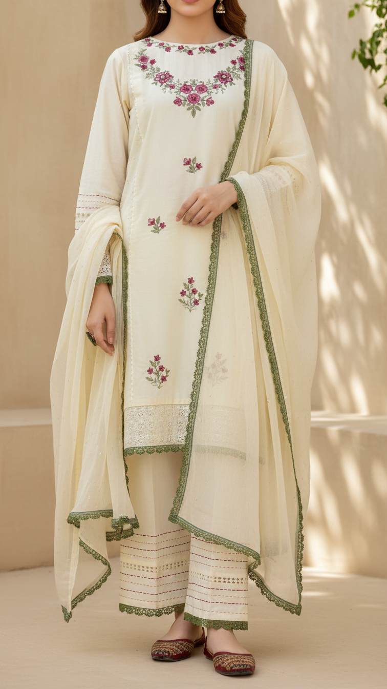 Sweet Corn <br> 3 PC Embroidered Suit PS5127