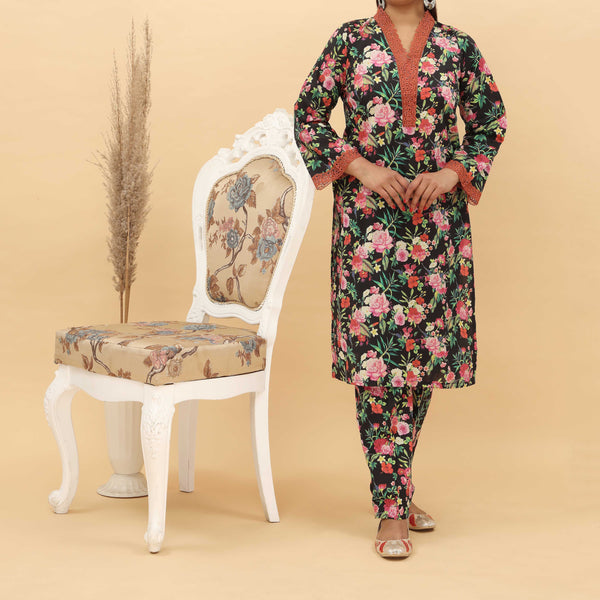 2PC- Embroidered Digital Printed Cotton Cambric Suit   PS5132