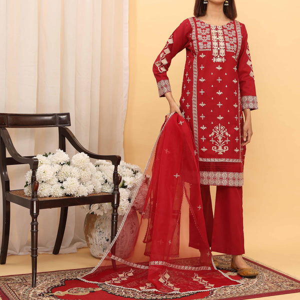 3PC- Embroidered Cambric Suit PS5138