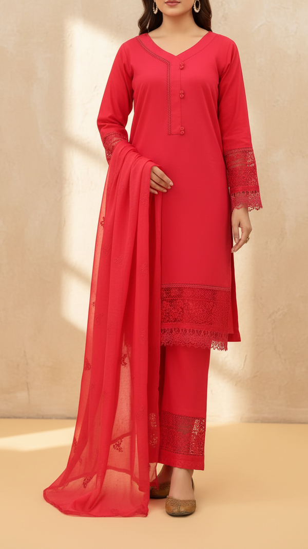 3PC- Embroidered Cambric Suit PS5140