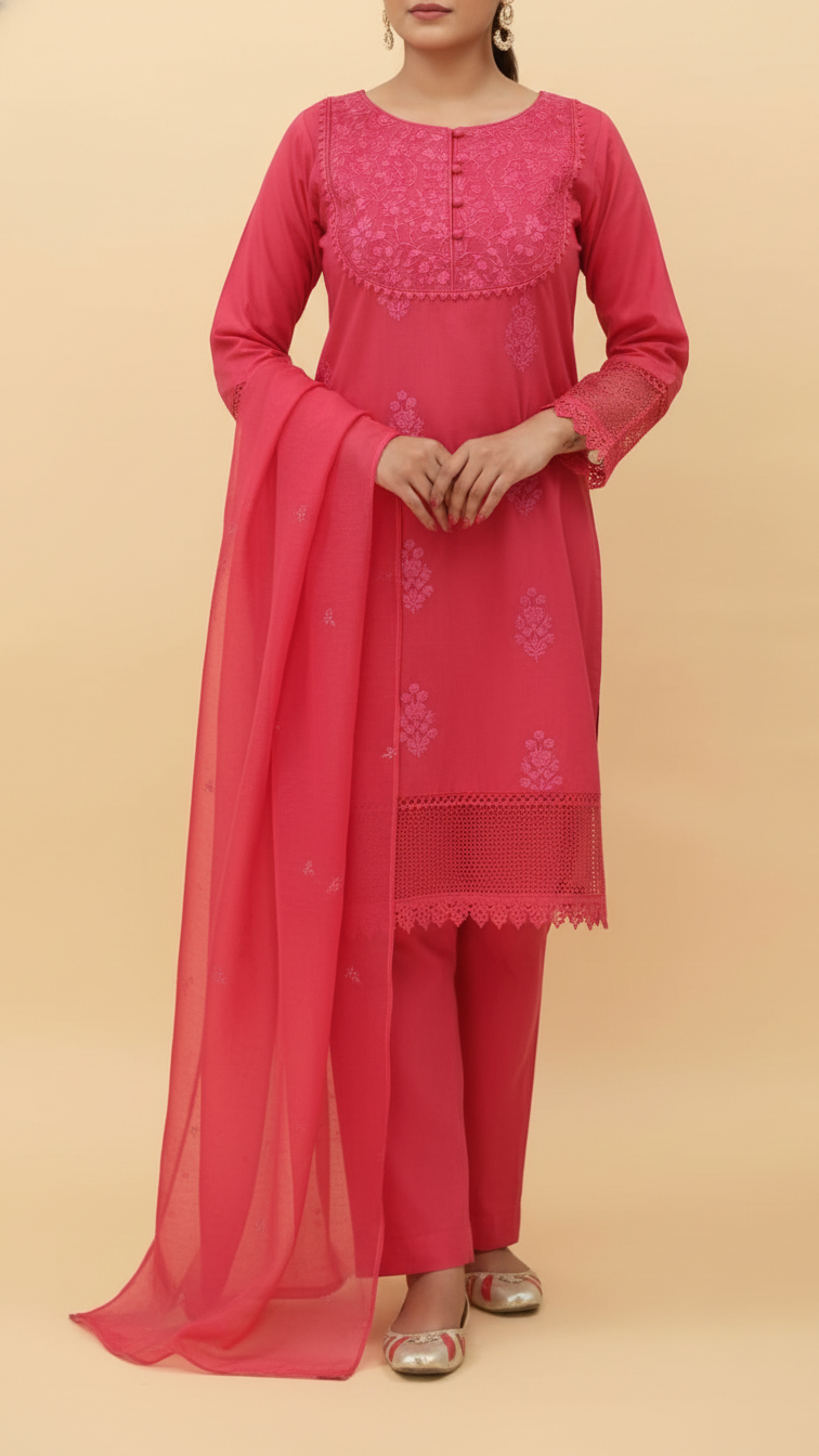 3PC- Embroidered Cotton Cambric Suit PS5142