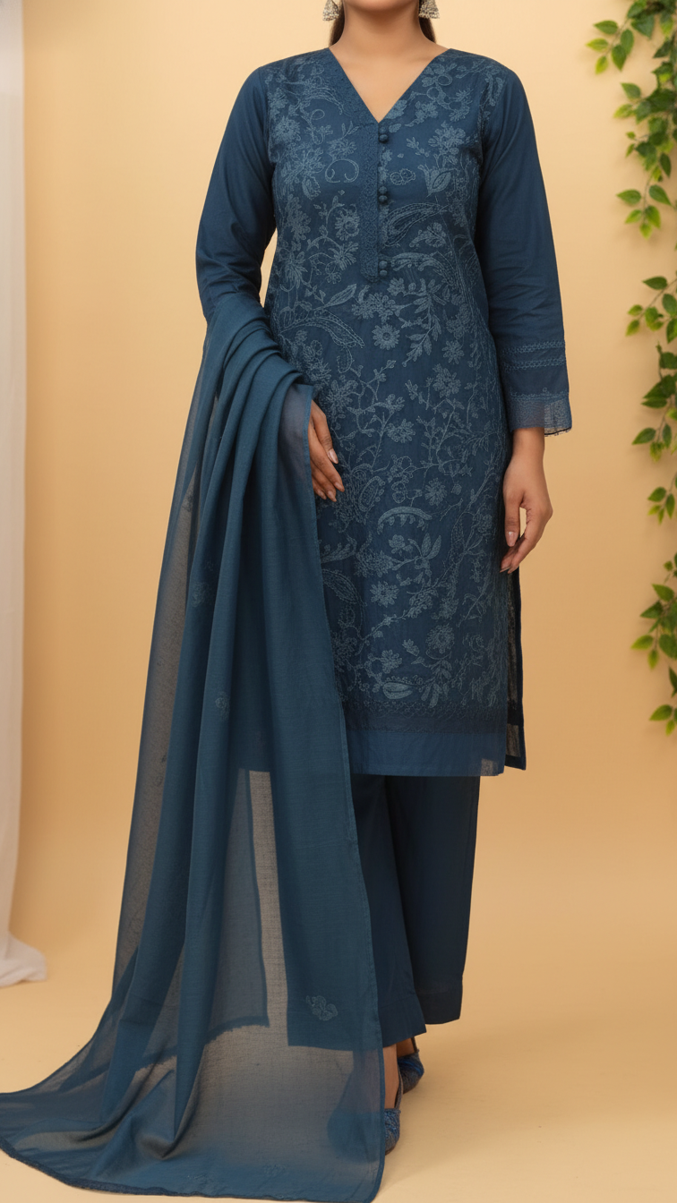 3PC- Embroidered Cambric Suit PS5149