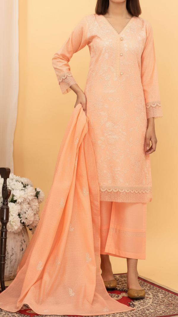 3PC- Embroidered Cambric Suit PS5150