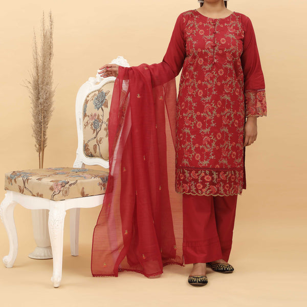 3PC- Embroidered Cotton Cambric Suit PS5151