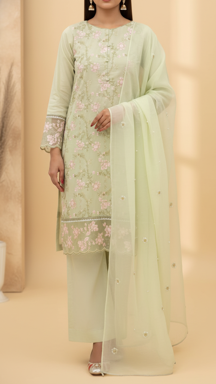 3PC- Embroidered Cotton Cambric Suit PS5152