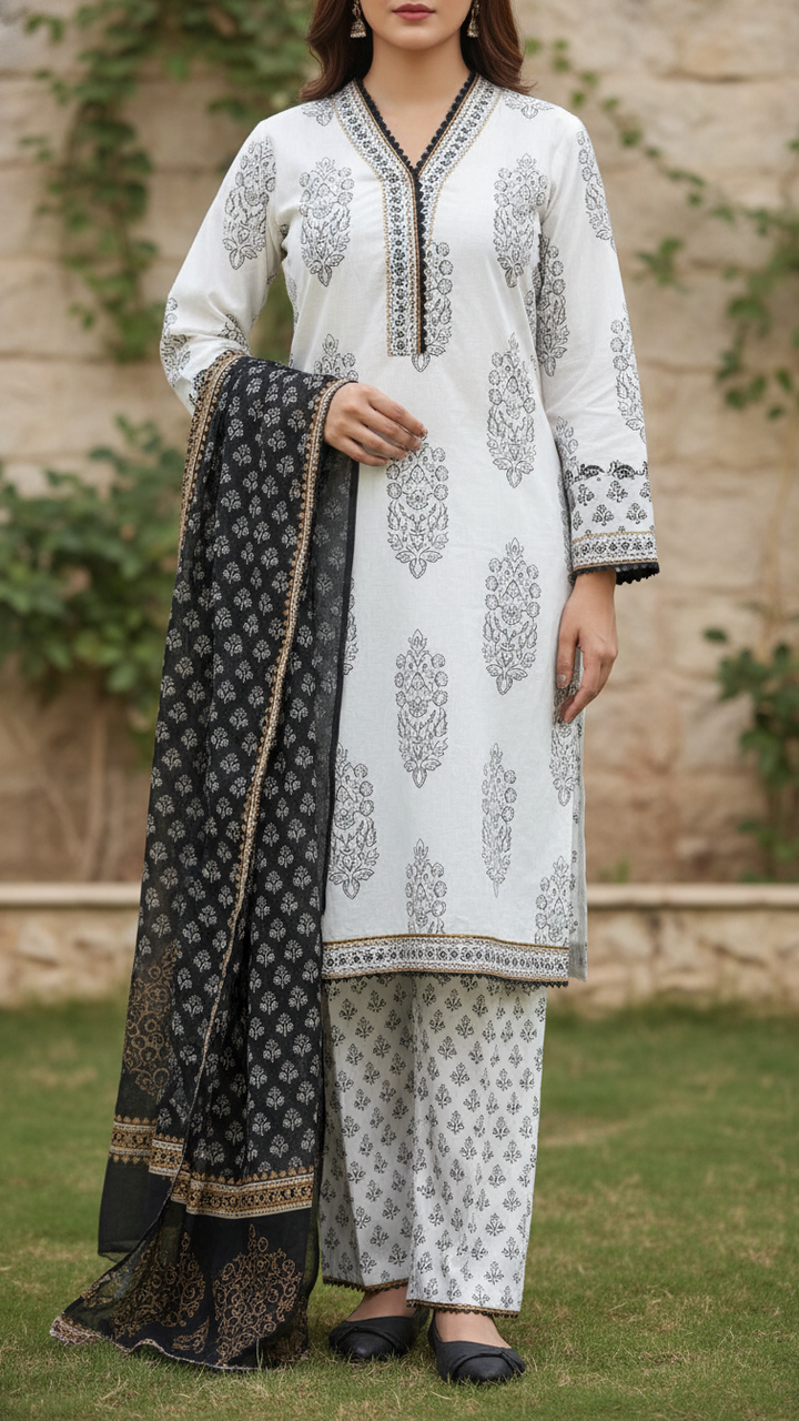 3PC- Printed Cambric Suit PS5155