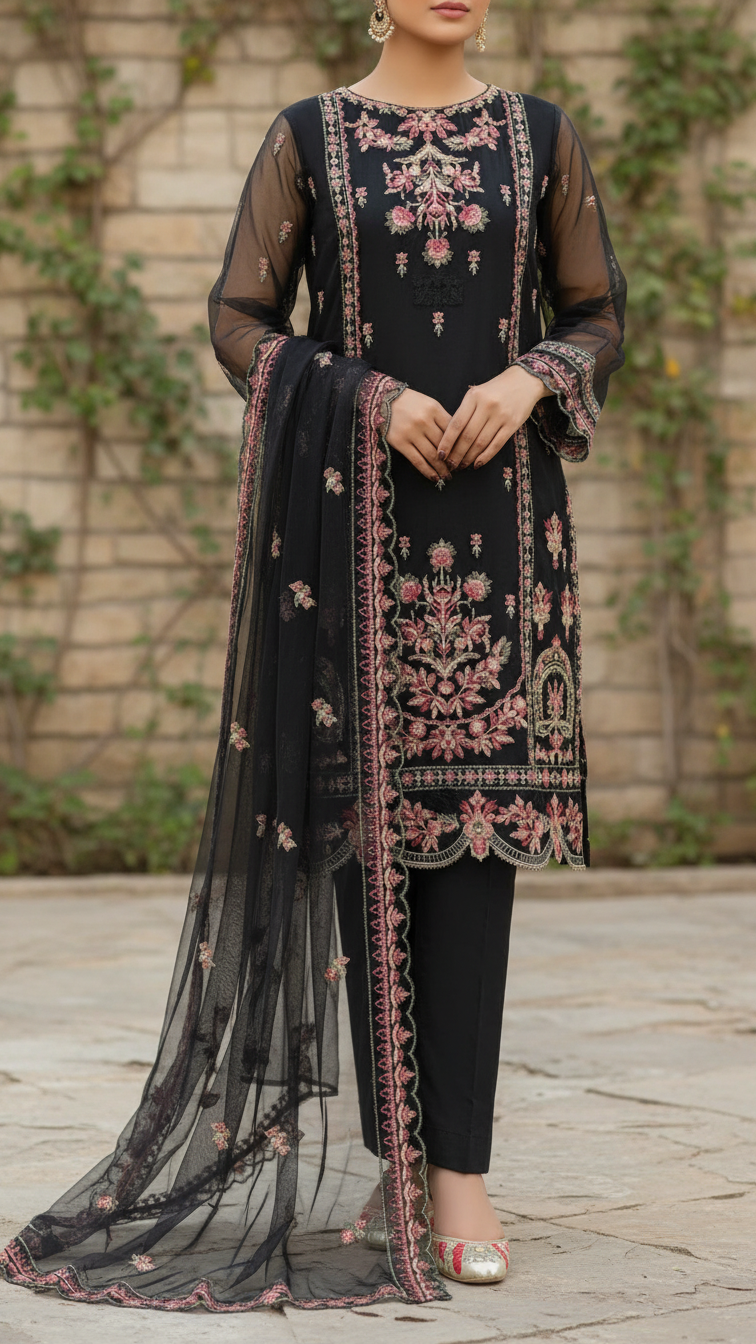 3PC- Embroiderd Organza Suit PS5191