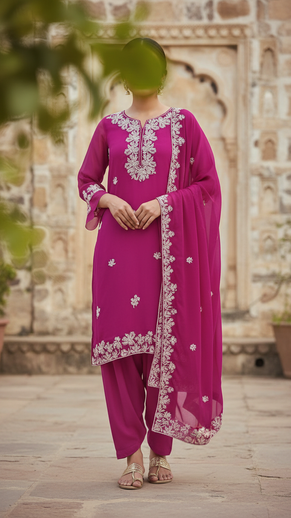 3PC- Embroiderd Crinkle Chiffon Suit PS5200