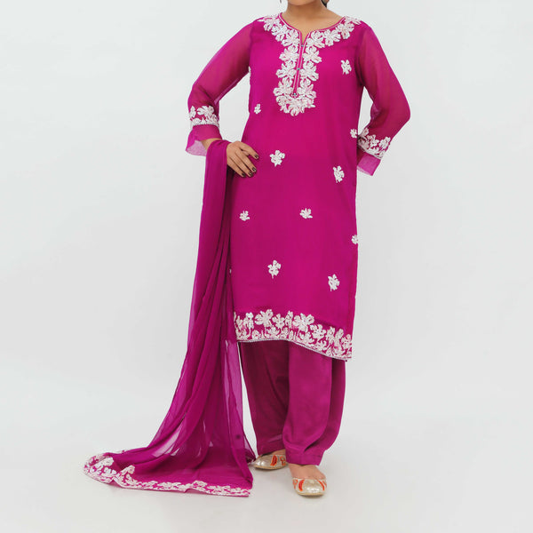 3PC- Embroiderd Crinkle Chiffon Suit PS5200