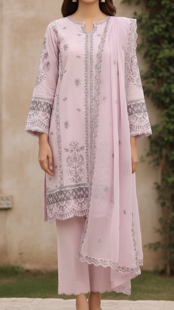 3PC- Embroidered Cambric Suit PS5210