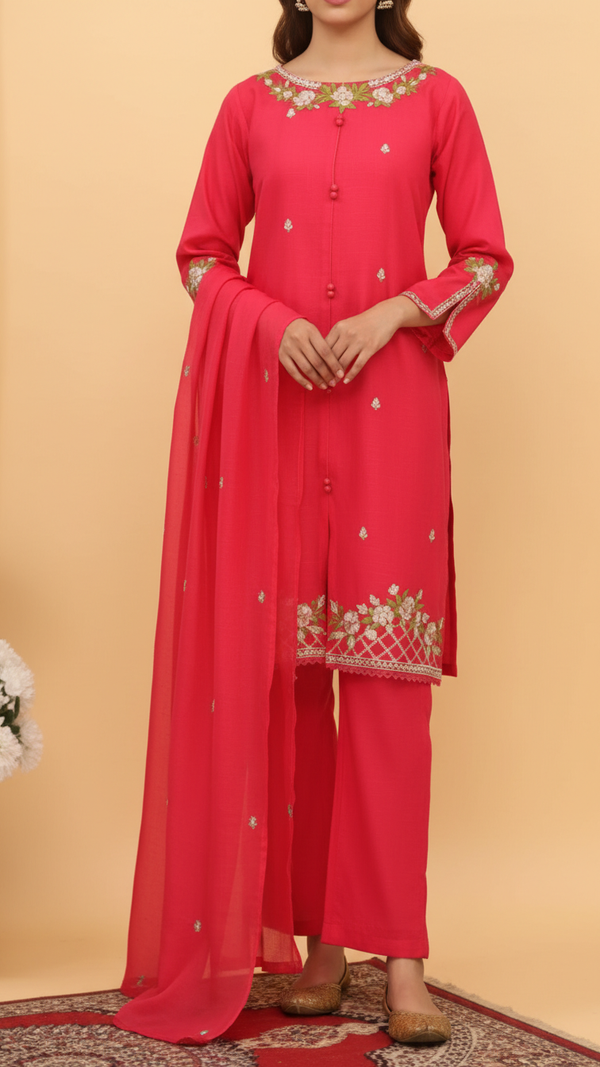3PC- Embroidered Cambric Suit PS5222