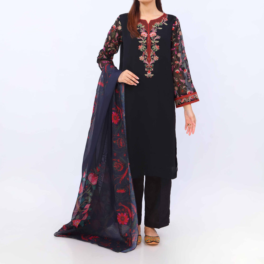 3 PC- Crincle Chiffon Embroiderd Suit PS5280