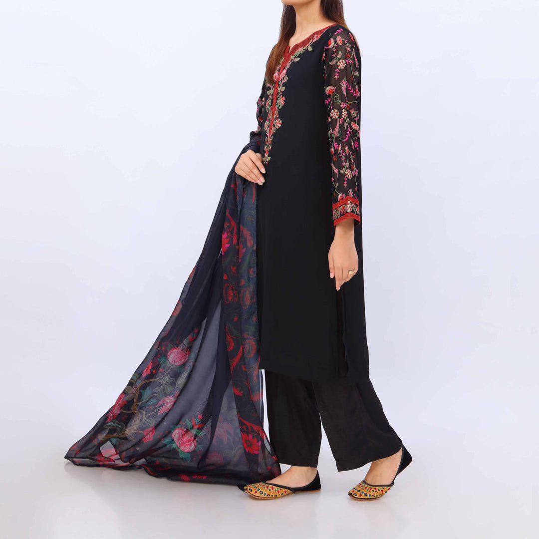 3 PC- Crincle Chiffon Embroiderd Suit PS5280