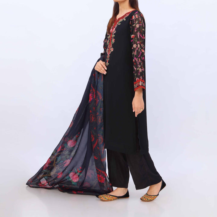 3 PC- Crincle Chiffon Embroiderd Suit PS5280