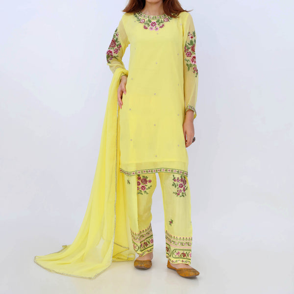 AMARILLA<br>3 PC Embroidered Chiffon Suit PS5313
