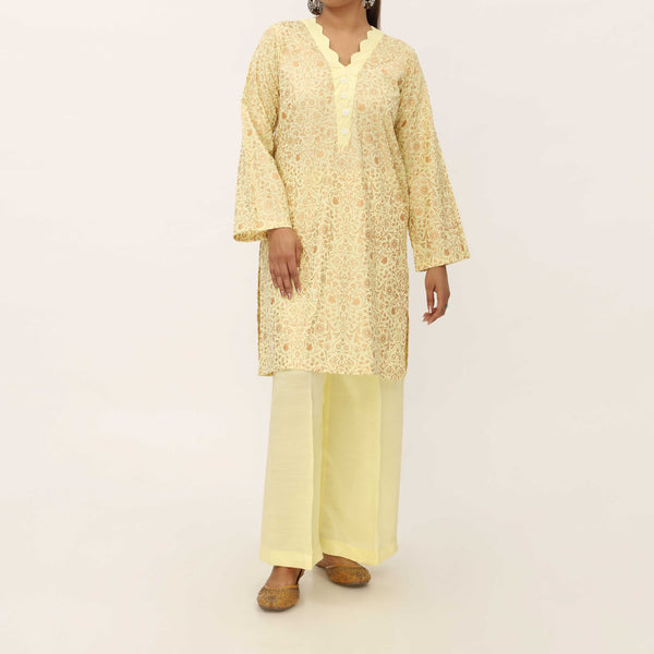 2PC- Gold Printed Raw Silk Suit PS5346