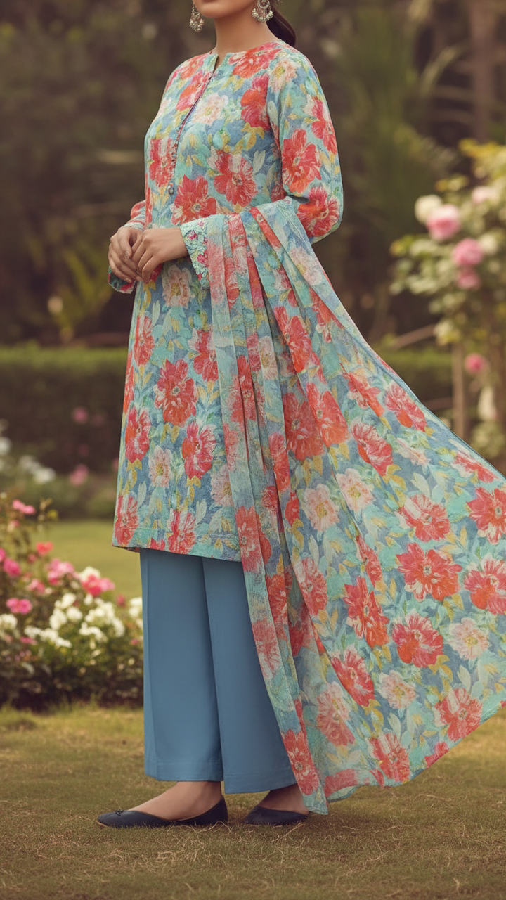3PC- Digital Printed Lawn Suit PS5384