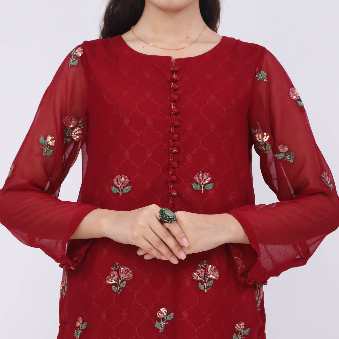 3PC- Embroiderd Chiffon Suit PS5389