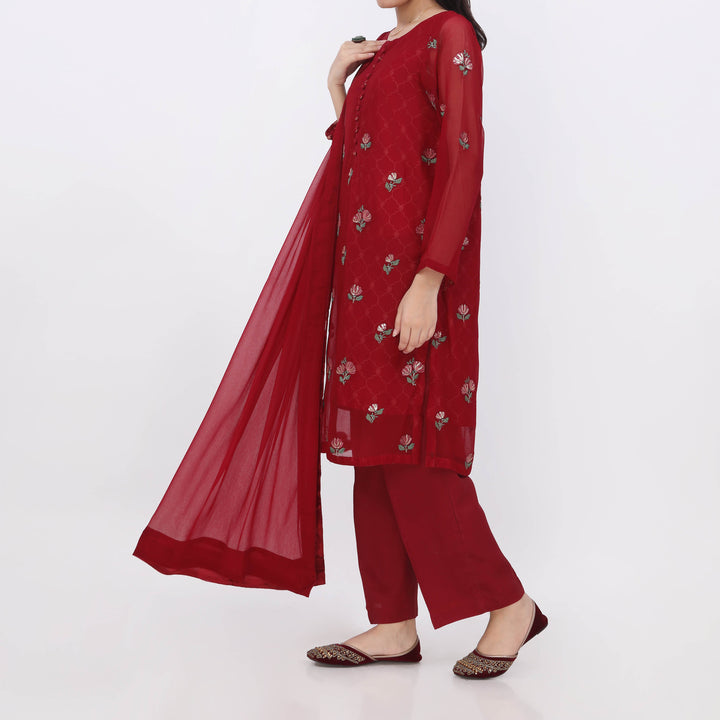 3PC- Embroiderd Chiffon Suit PS5389