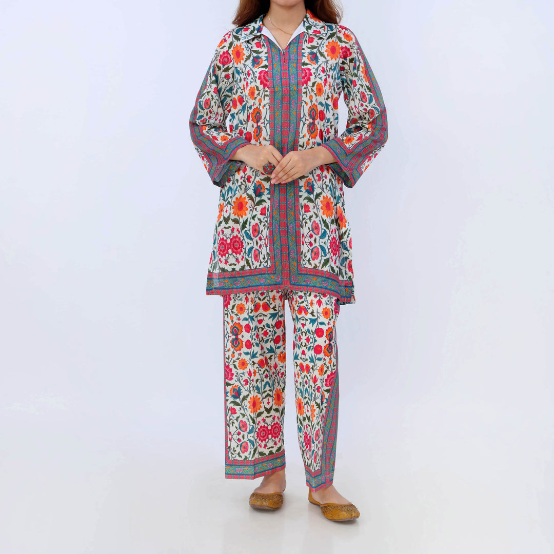 2PC- Digital Printed Cotton Cambric Co-Ord Set PS5452