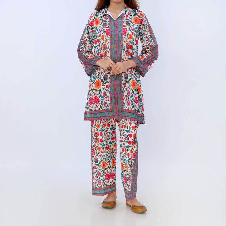 2PC- Digital Printed Cotton Cambric Co-Ord Set PS5452