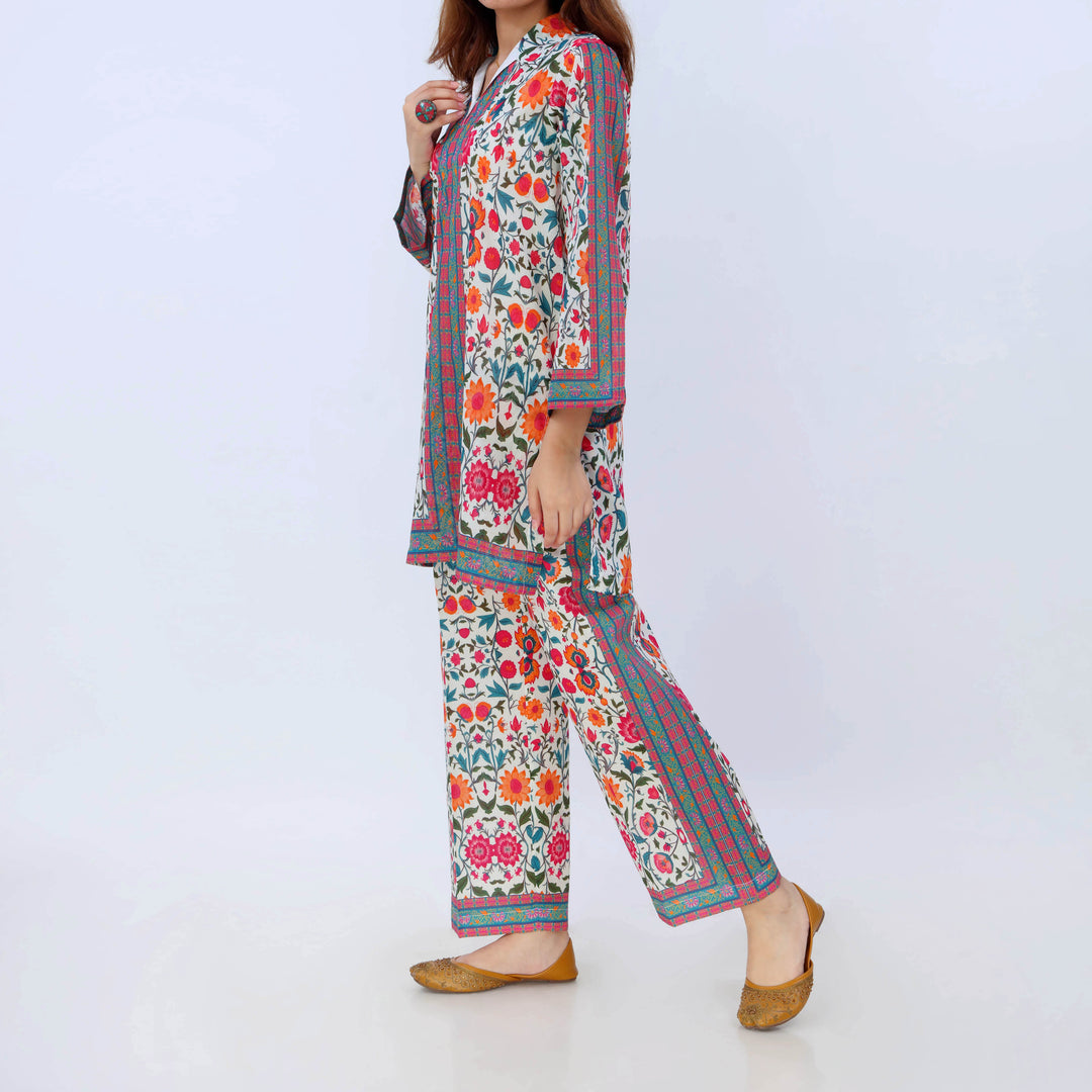 2PC- Digital Printed Cotton Cambric Co-Ord Set PS5452