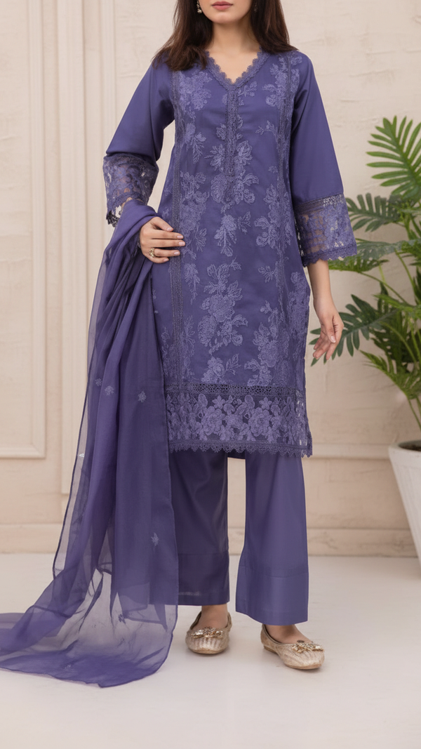 3PC Cotton Cambric Embroidered Suit PS5494