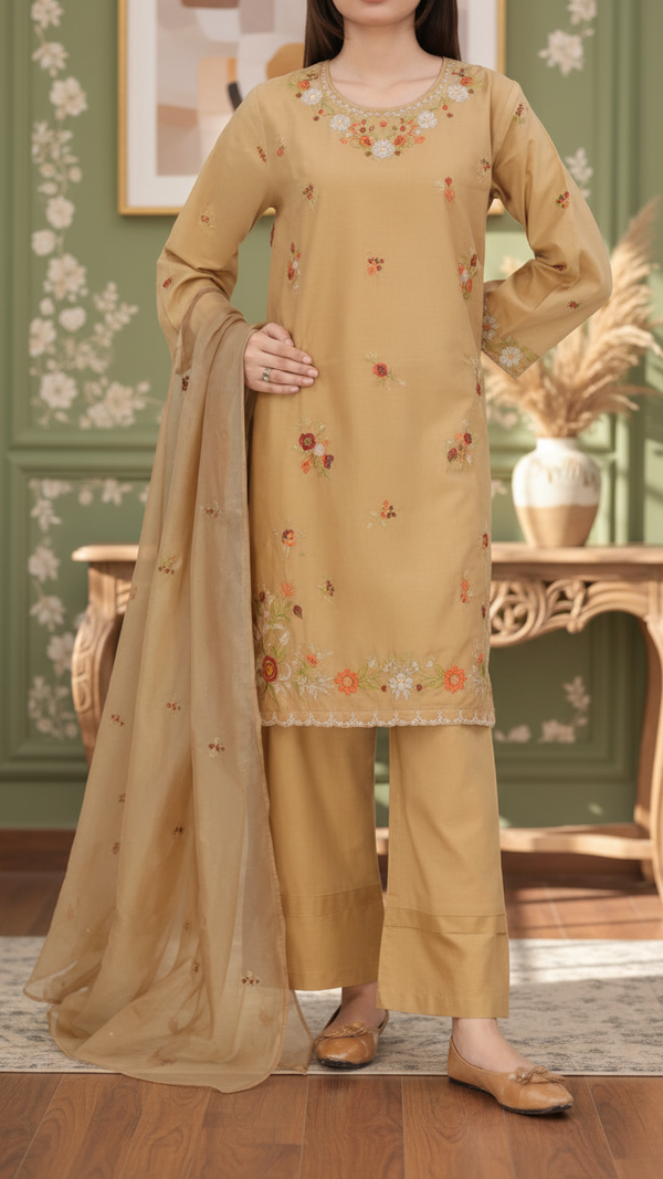 3PC Embroidered Cotton Cambric Suite