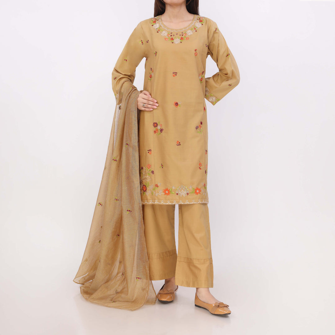 3PC Embroidered Cotton Cambric Suite