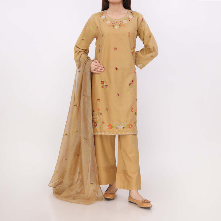3PC Embroidered Cotton Cambric Suite