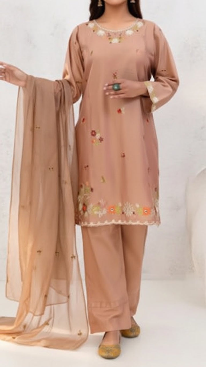3PC- Cotton Cambric Embroiderd Suit PS5498