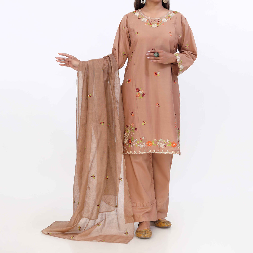 3PC- Cotton Cambric Embroiderd Suit PS5498