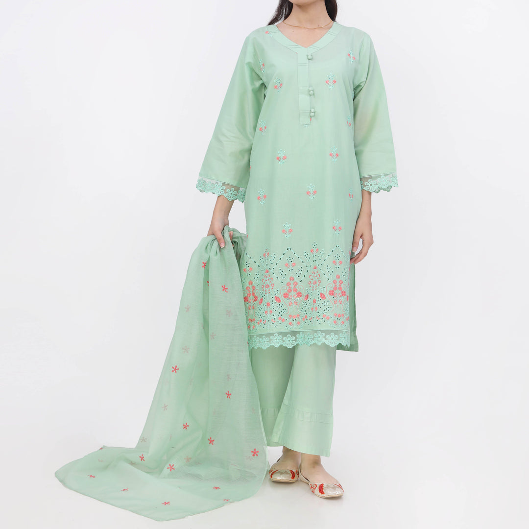 3PC- Embroiderd Cotton Cambric Suit PS5499